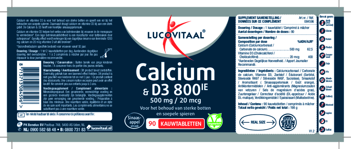 Calcium 500mg & D3 Kauwtabletten afbeelding van document #1, etiket